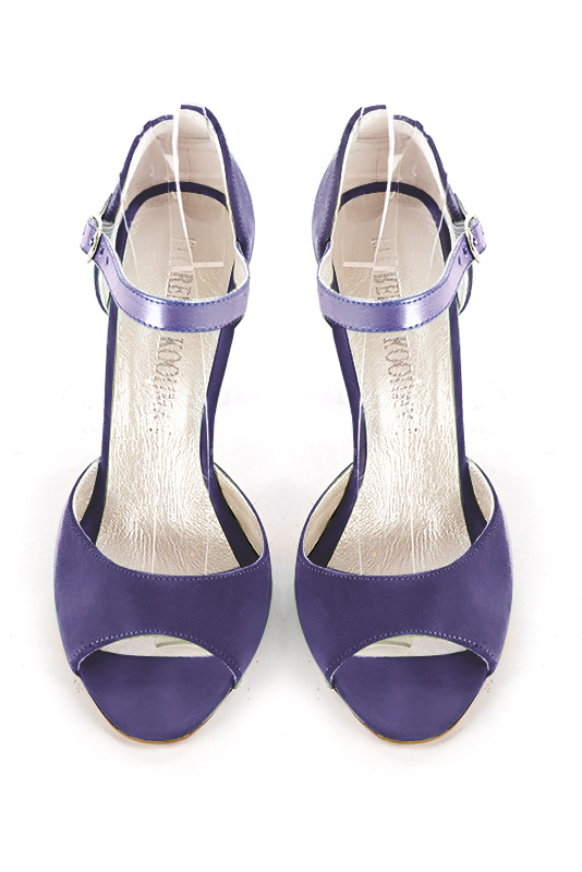 Lavender purple women's closed back sandals, with an instep strap. Round toe. High spool heels. Top view - Florence KOOIJMAN